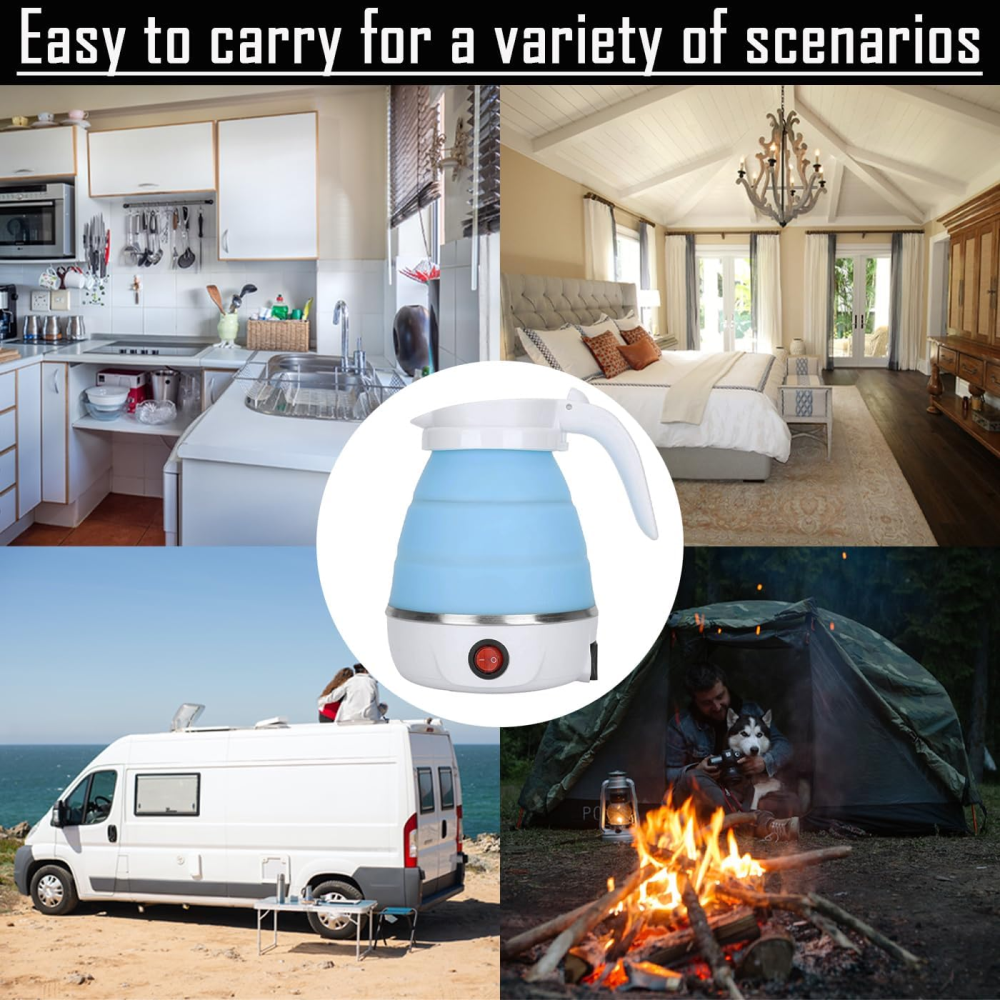 Hervidor Agua Eléctrico Plegable Silicona 600ml 600W Portátil Viaje