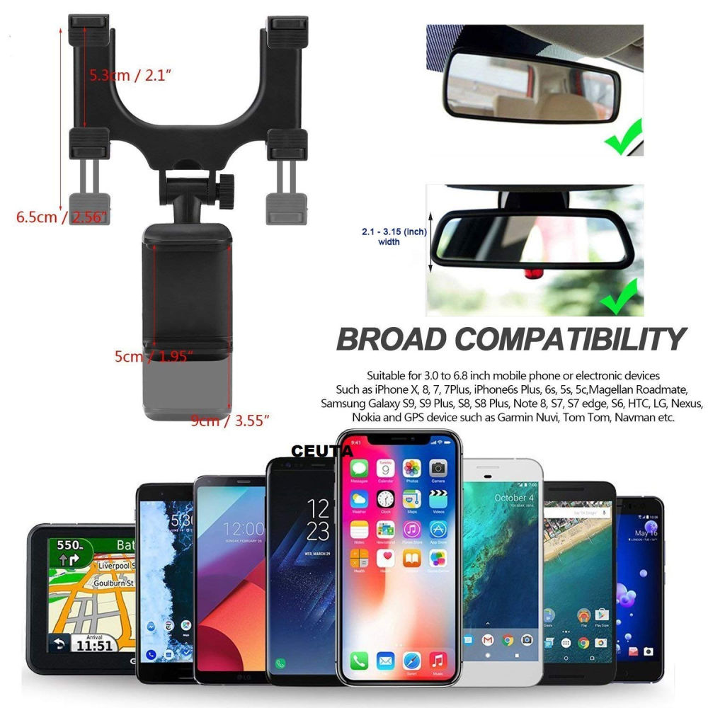 Soporte Celular Carro Espejo Retrovisor Giratorio 240 Grados Holder