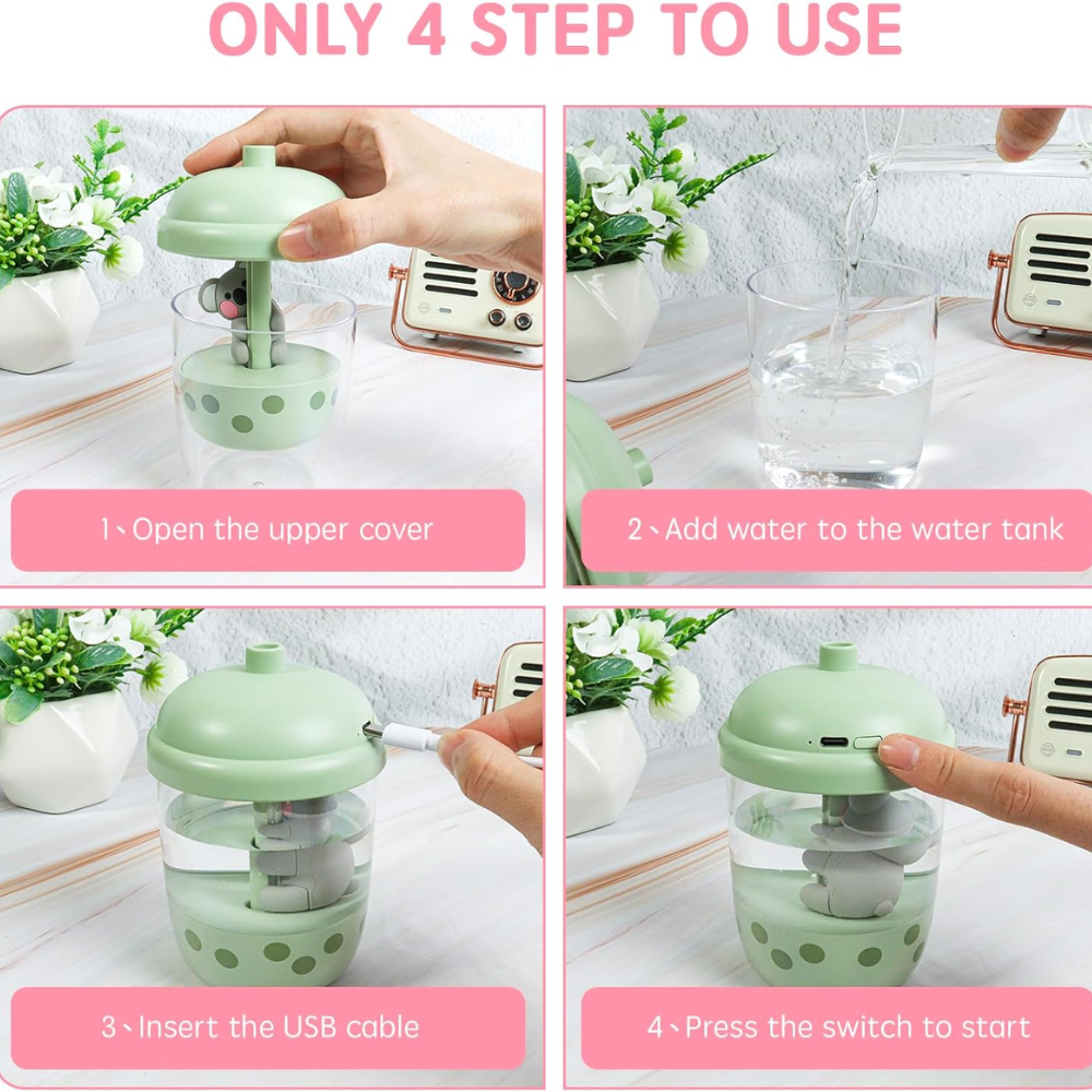 Humidificador Difusor Aromas Koala Milk Tea USB 450ml Niebla Fría