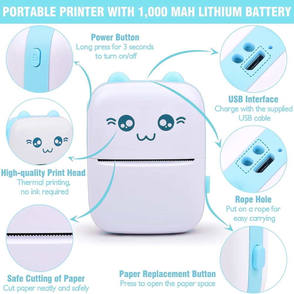 Mini Impresora Térmica Celular Bluetooth Portátil Rollos Papel Fotos