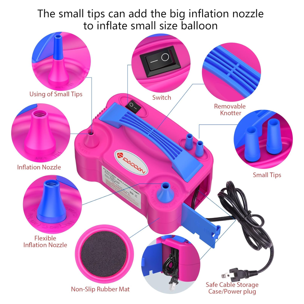 Inflador Globos Eléctrico Doble Boquilla 600W 110V Decoración Fiestas