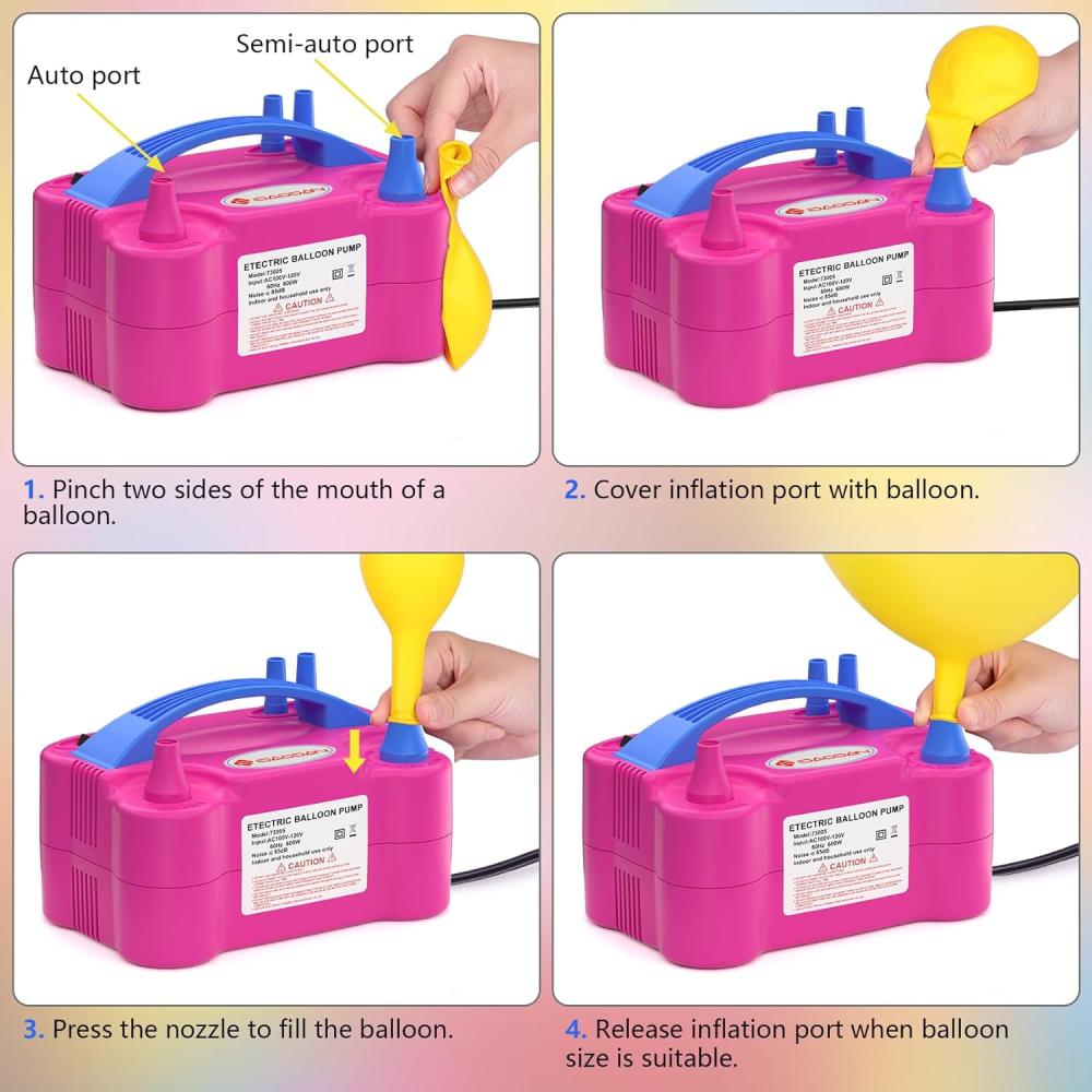 Inflador Globos Eléctrico Doble Boquilla 600W 110V Decoración Fiestas