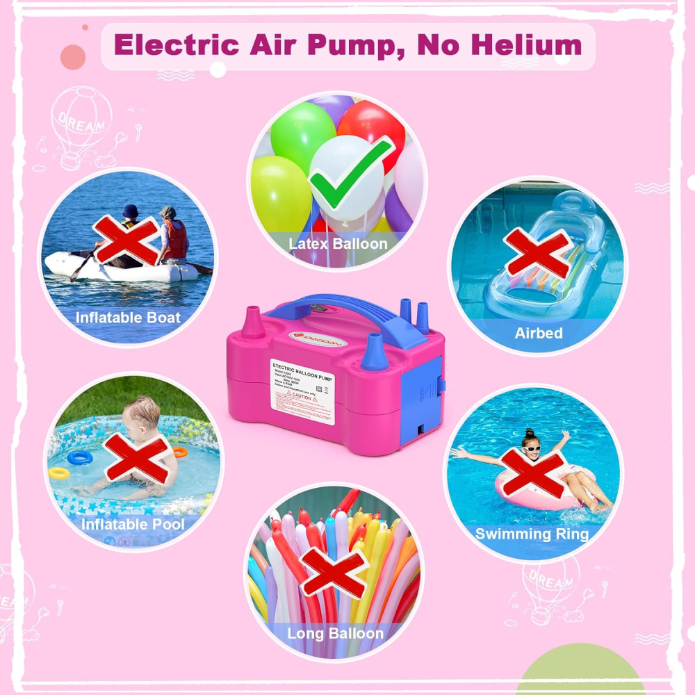 Inflador Globos Eléctrico Doble Boquilla 600W 110V Decoración Fiestas