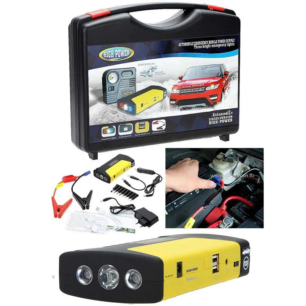 Arrancador Baterías Carro Moto 12V Kit Compresor Power Bank Linterna