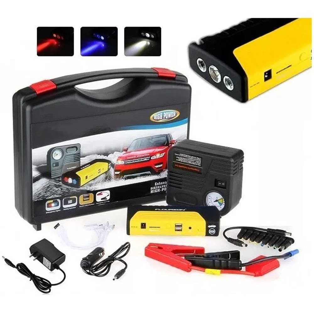 Arrancador Baterías Carro Moto 12V Kit Compresor Power Bank Linterna