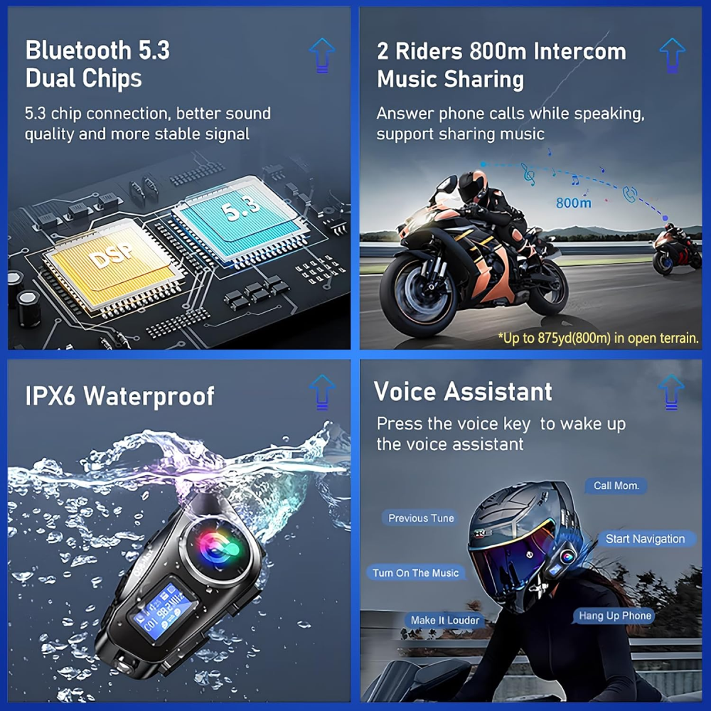 Intercomunicador Moto Q58 Bluetooth 5.3 Radio FM Luz RGB 800 Metros