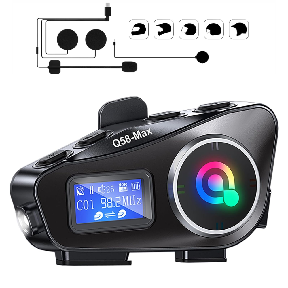 Intercomunicador Moto Q58 Bluetooth 5.3 Radio FM Luz RGB 800 Metros