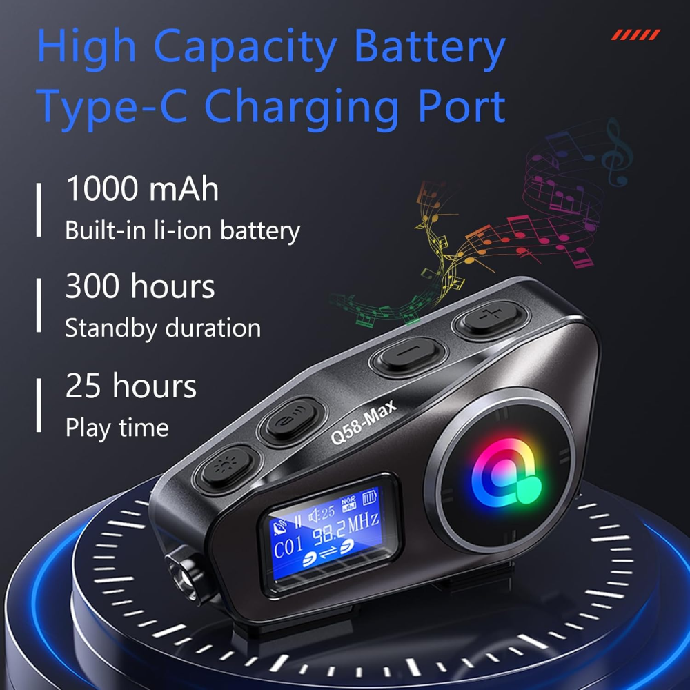 Intercomunicador Moto Q58 Bluetooth 5.3 Radio FM Luz RGB 800 Metros