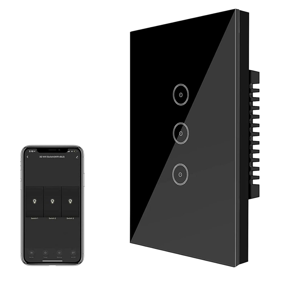 Interruptor Inteligente WiFi Triple Táctil Vidrio Alexa Google Home