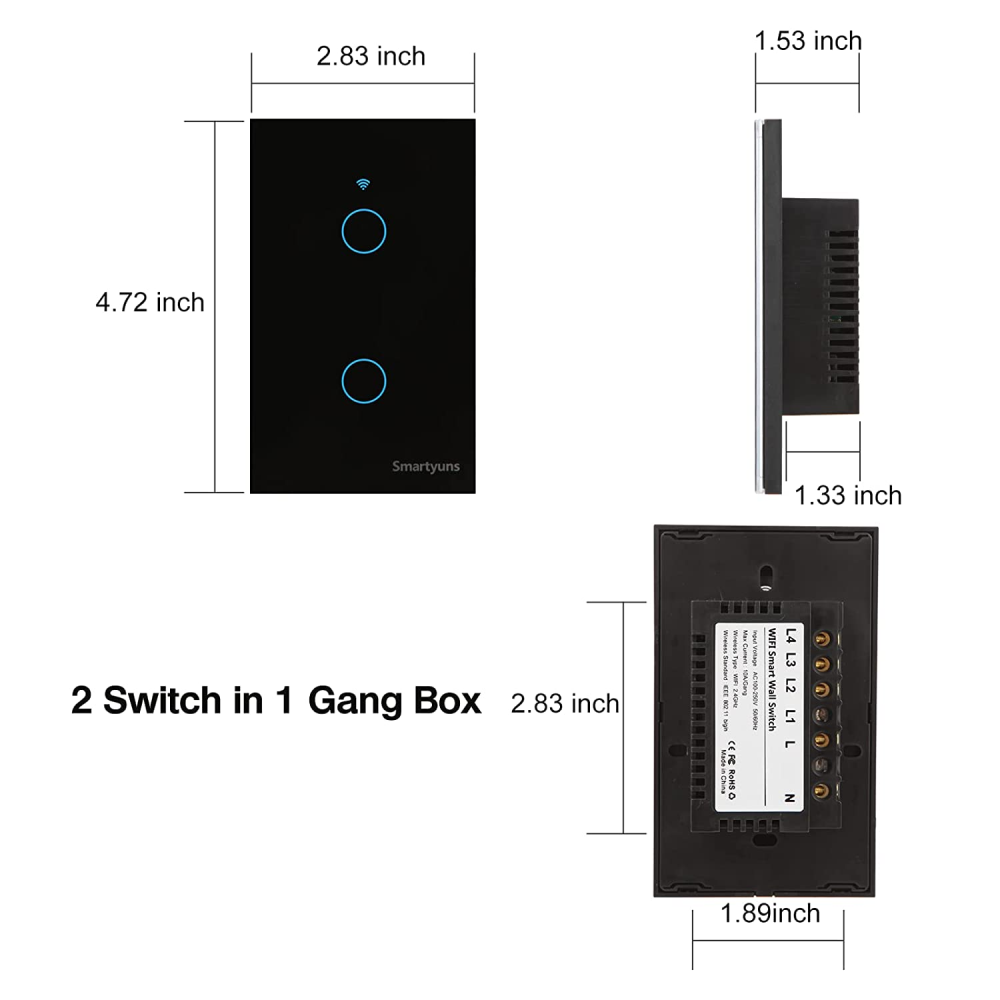 Interruptor Inteligente WiFi Táctil Vidrio Alexa Google Smart Life