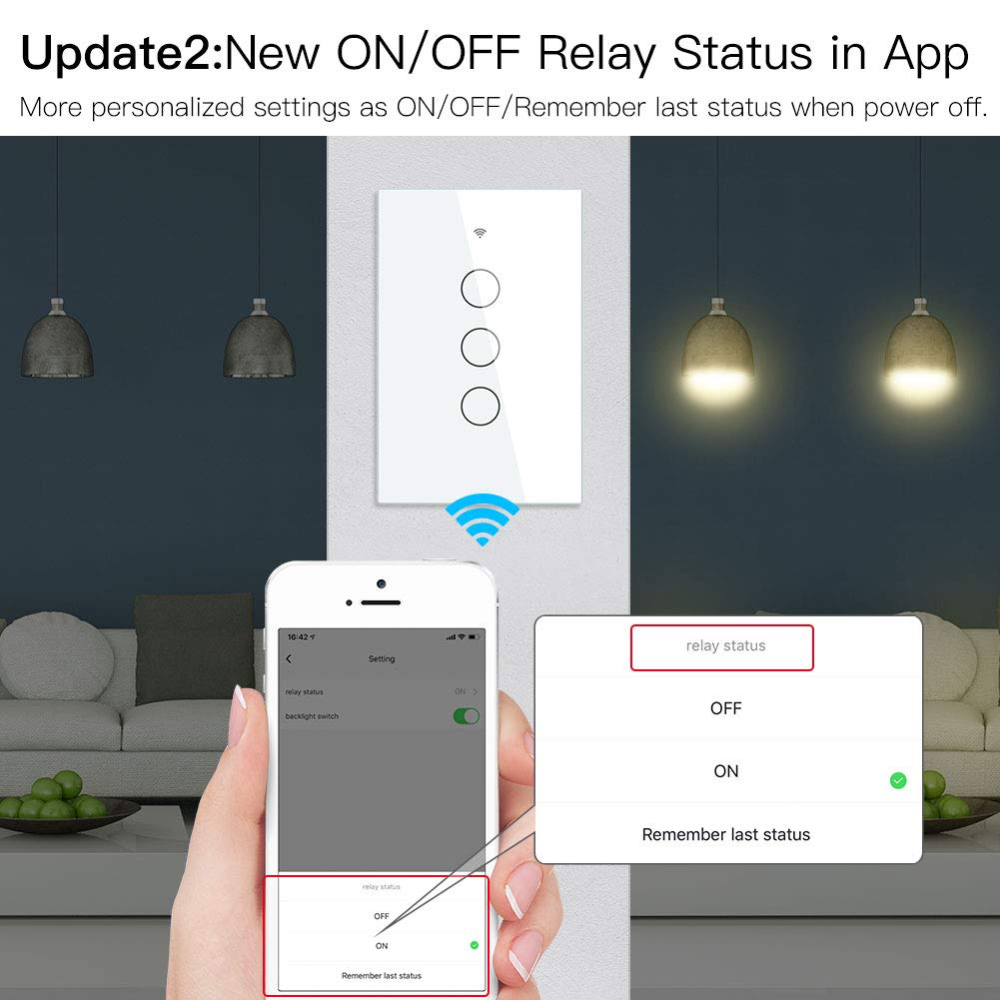 Interruptor Inteligente WiFi Triple Táctil Vidrio Alexa Google Home