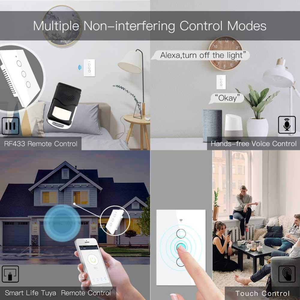 Interruptor Inteligente WiFi Triple Táctil Vidrio Alexa Google Home