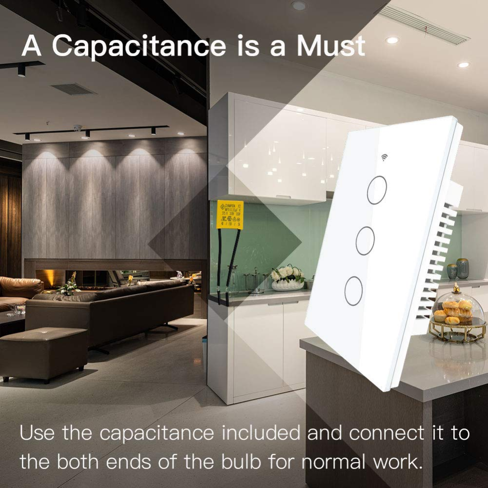 Interruptor Inteligente WiFi Triple Táctil Vidrio Alexa Google Home
