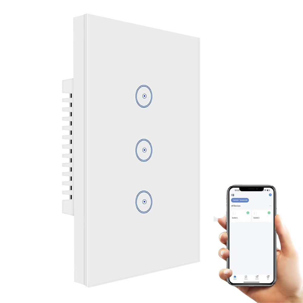 Interruptor Inteligente WiFi Triple Táctil Vidrio Alexa Google Home