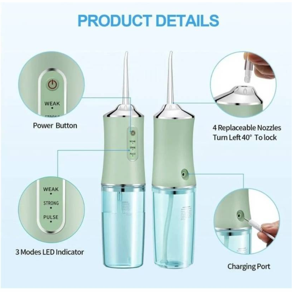 Irrigador Dental Recargable Portátil 3 Modos 4 Boquillas 360 IPX7