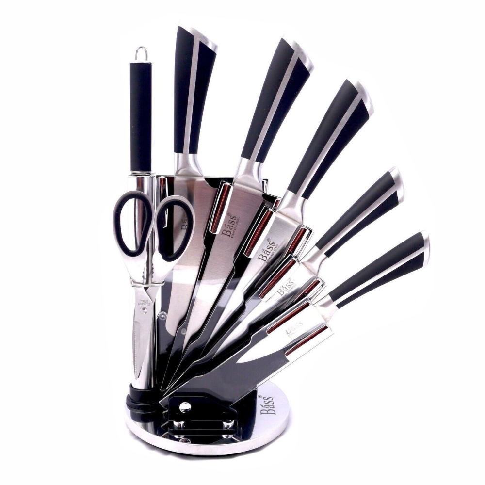 Juego Cuchillos 8 Piezas Acero Inoxidable Base Giratoria Tijeras