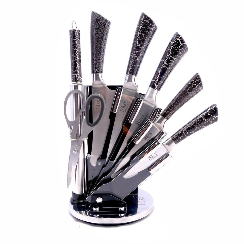 Juego Cuchillos 8 Piezas Acero Inoxidable Base Giratoria Tijeras