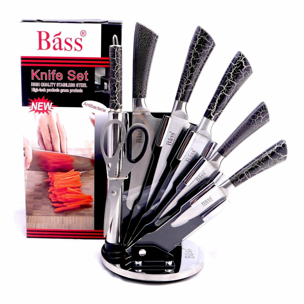 Juego Cuchillos 8 Piezas Acero Inoxidable Base Giratoria Tijeras