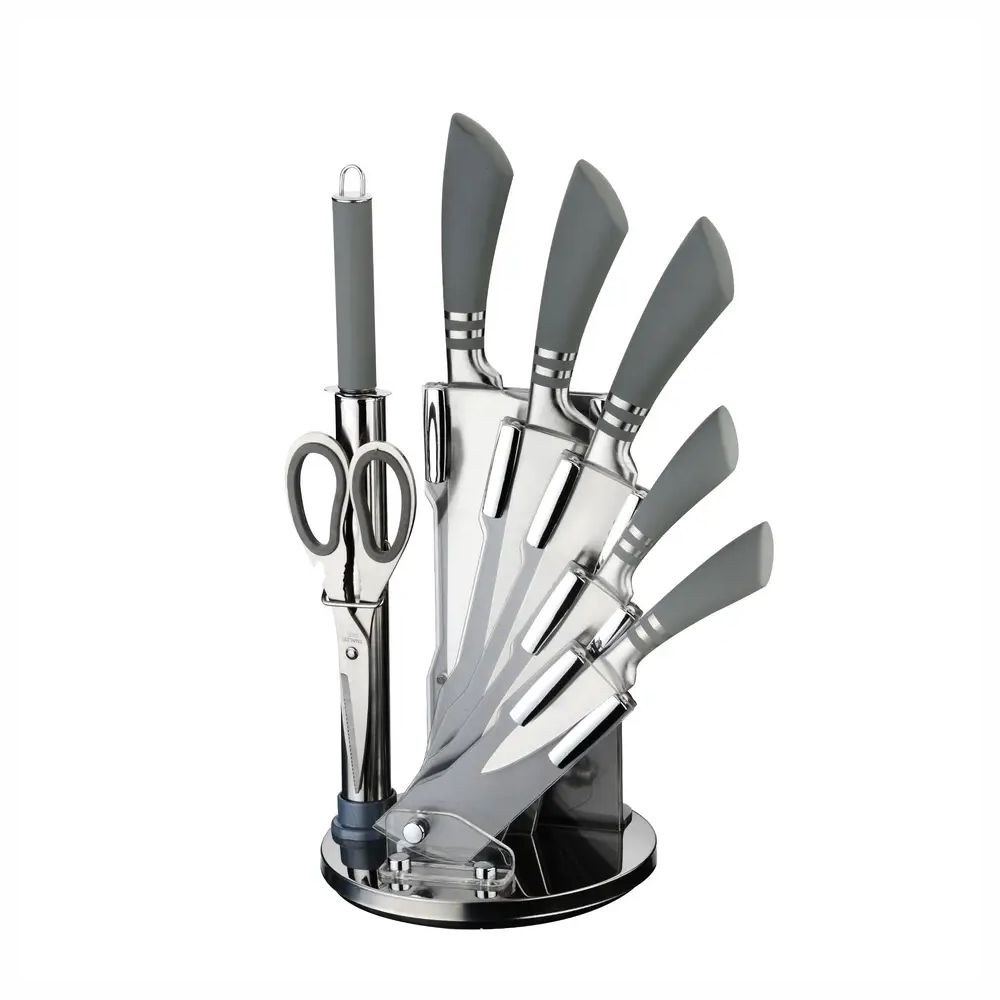 Juego Cuchillos 8 Piezas Acero Inoxidable Base Giratoria Tijeras
