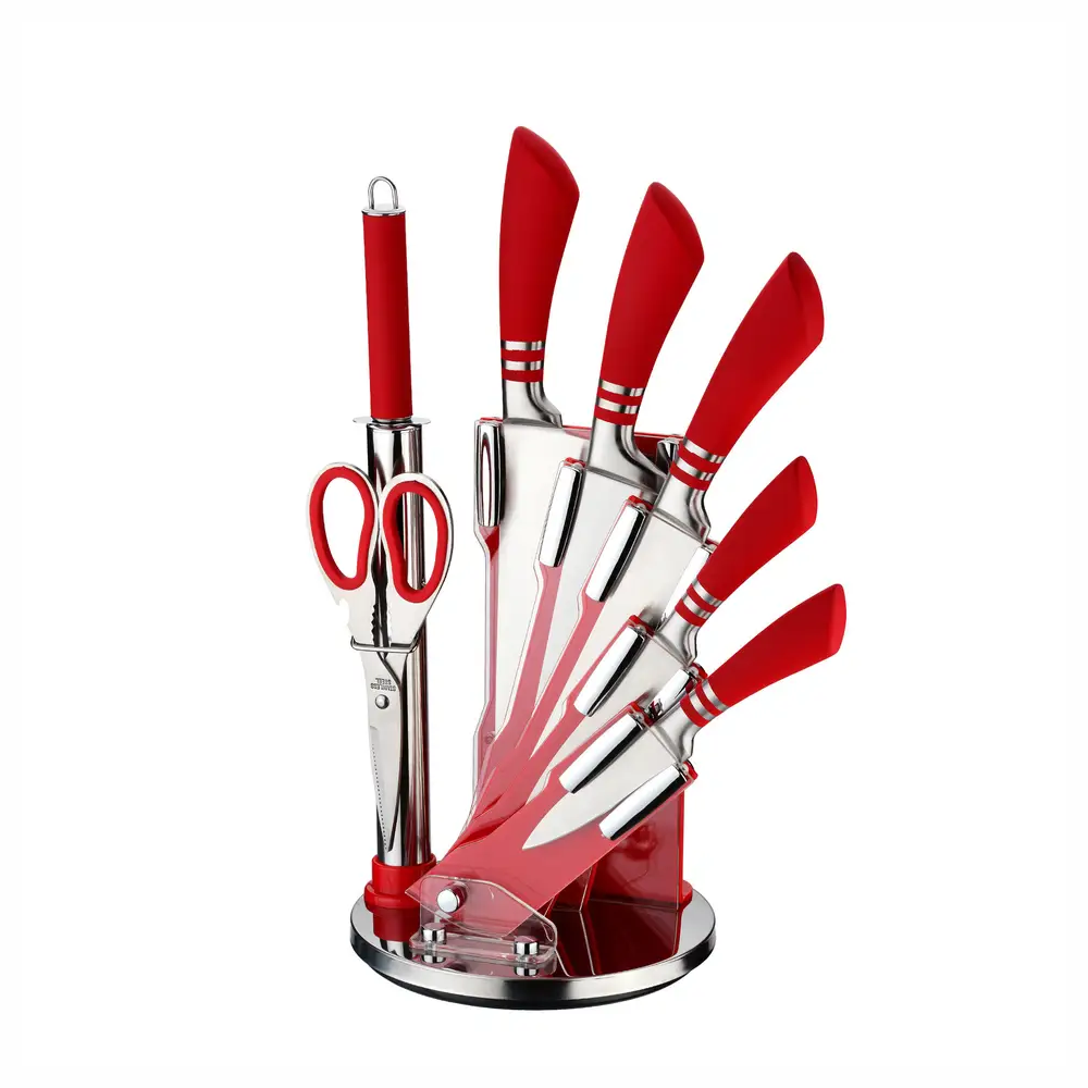 Juego Cuchillos 8 Piezas Acero Inoxidable Base Giratoria Tijeras