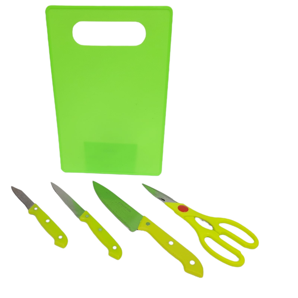 Juego Cuchillos 5 Piezas Acero Inoxidable Tijeras Tabla Picar Fundas