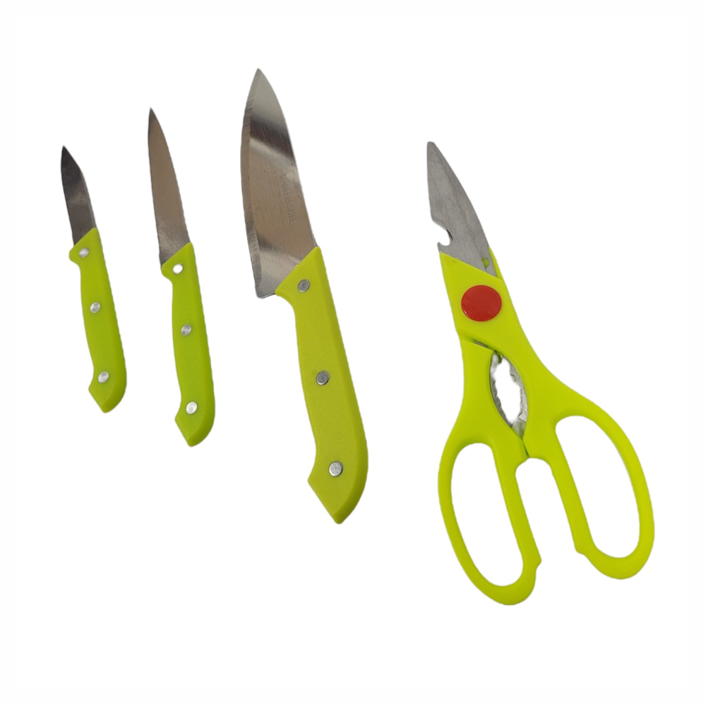 Juego Cuchillos 5 Piezas Acero Inoxidable Tijeras Tabla Picar Fundas