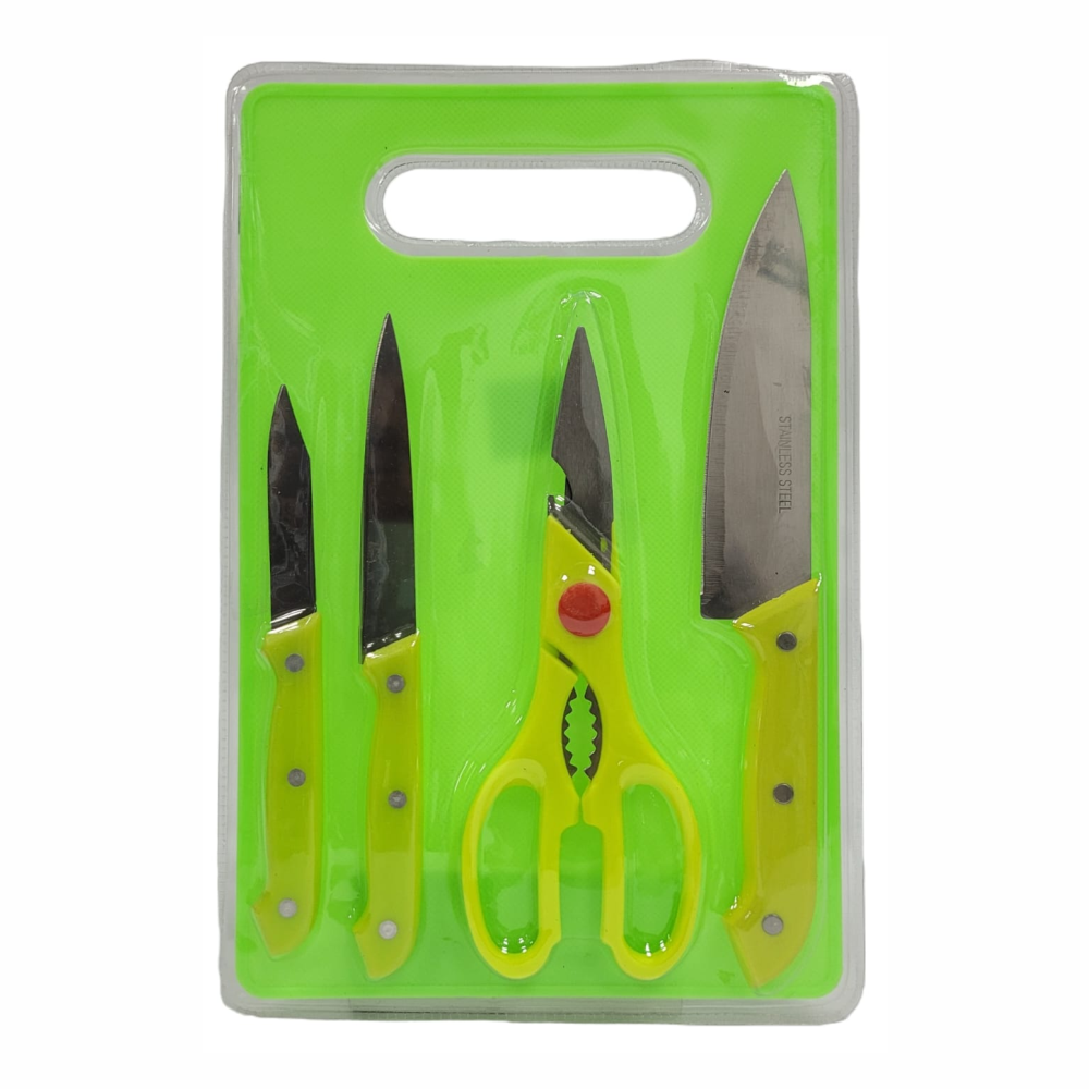Juego Cuchillos 5 Piezas Acero Inoxidable Tijeras Tabla Picar Fundas