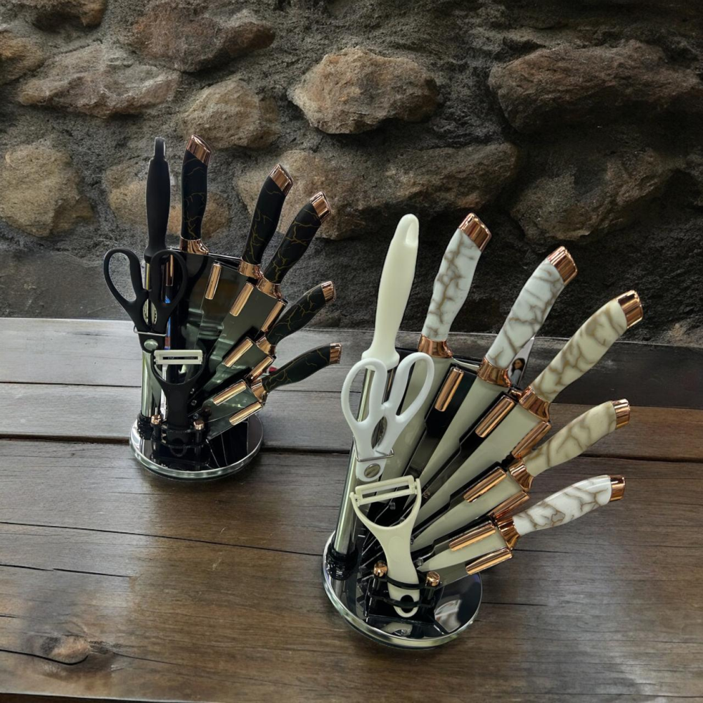 Juego Cuchillos Acero Inoxidable 8 Piezas Base Acrílica Tijeras