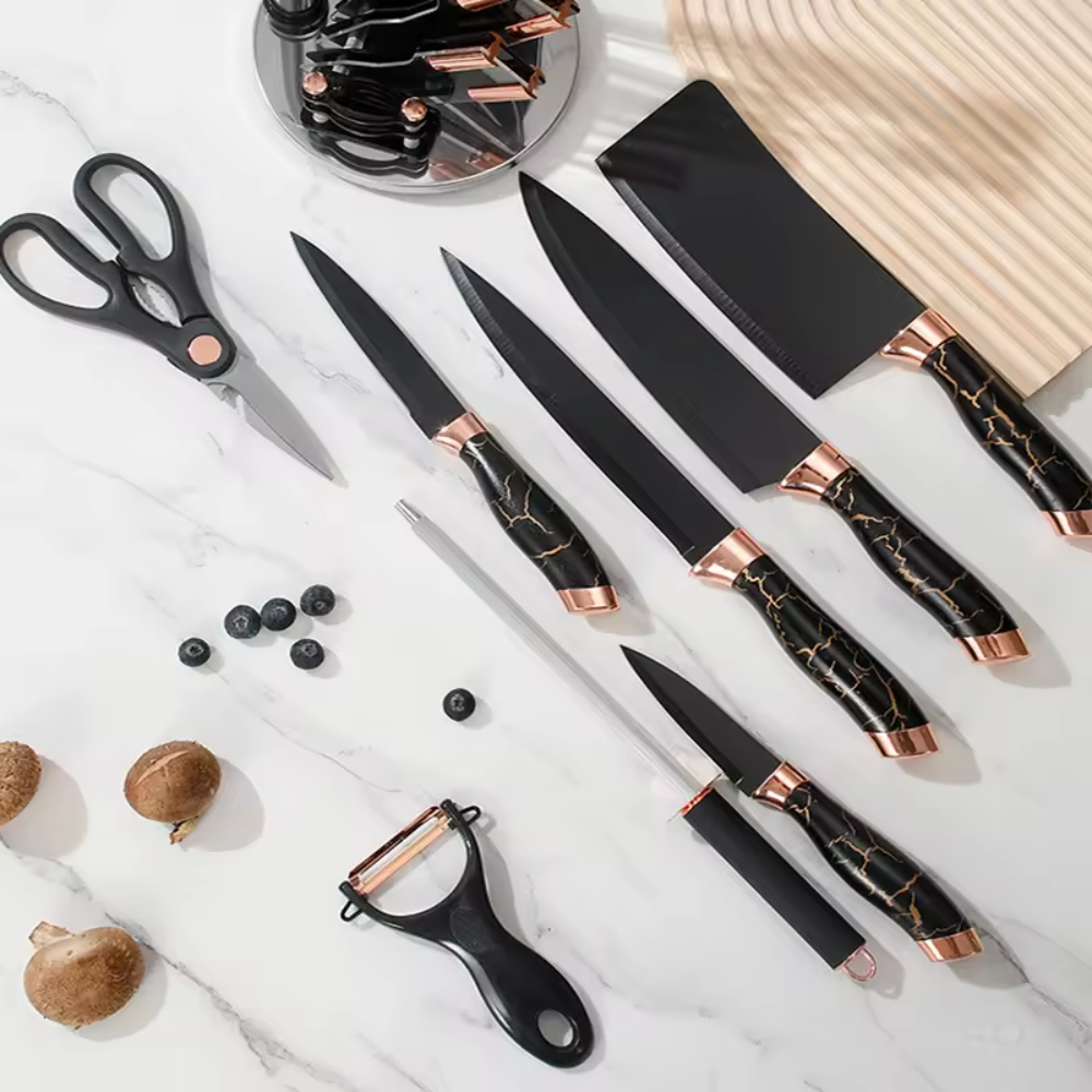 Juego Cuchillos Acero Inoxidable 8 Piezas Base Acrílica Tijeras