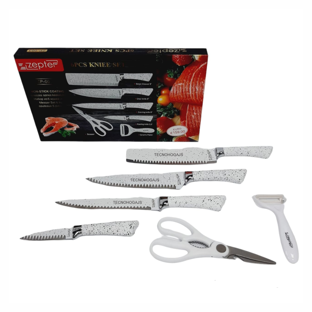 Juego Cuchillos 6 Piezas Recubrimiento Cerámico Tijeras Pelador Cocina