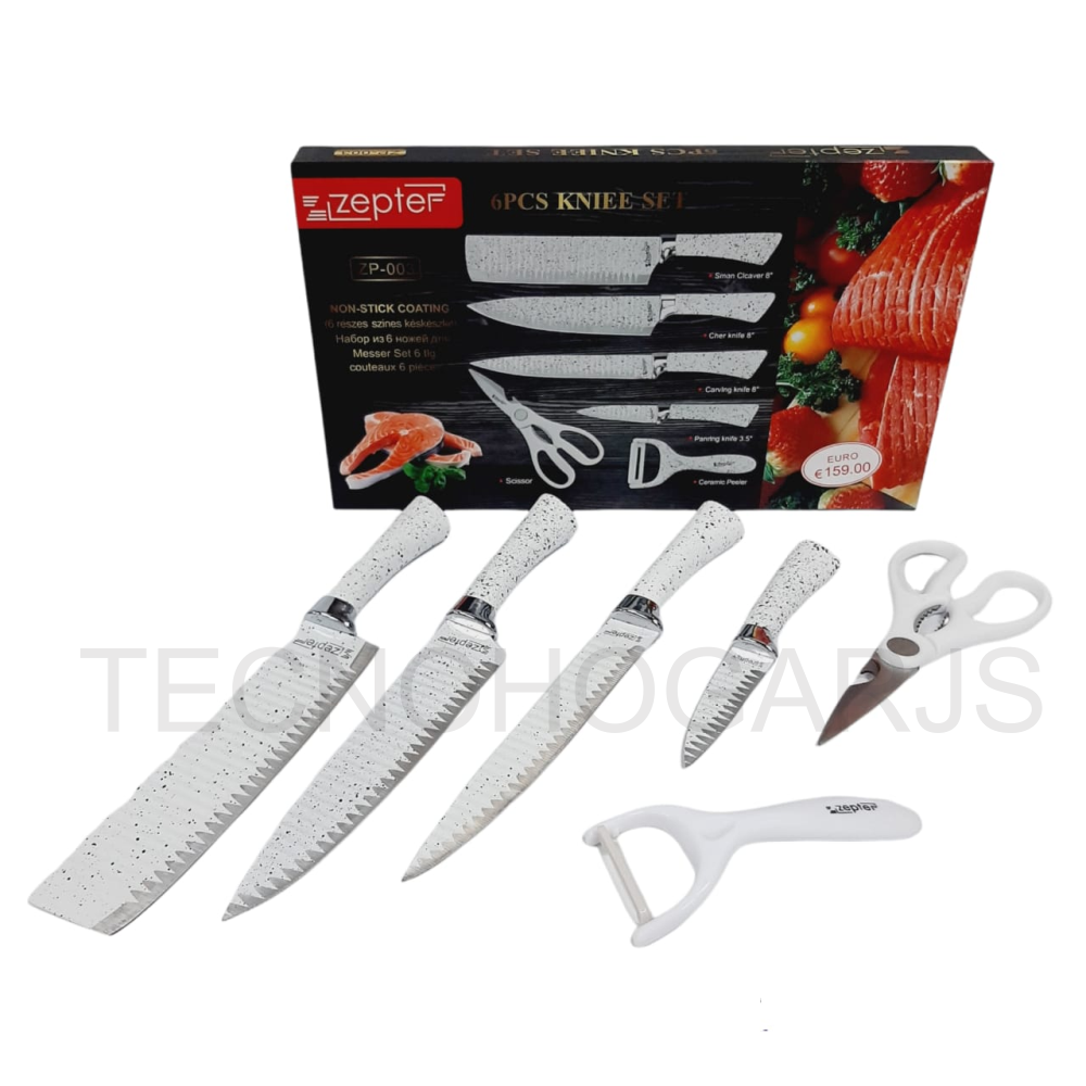 Juego Cuchillos 6 Piezas Recubrimiento Cerámico Tijeras Pelador Cocina