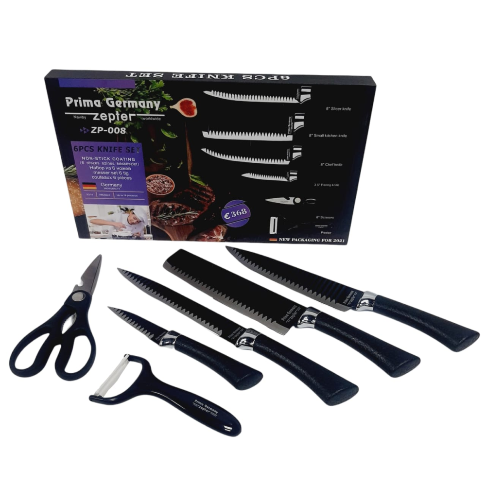 Juego Cuchillos 6 Piezas Recubrimiento Cerámico Tijeras Pelador Cocina