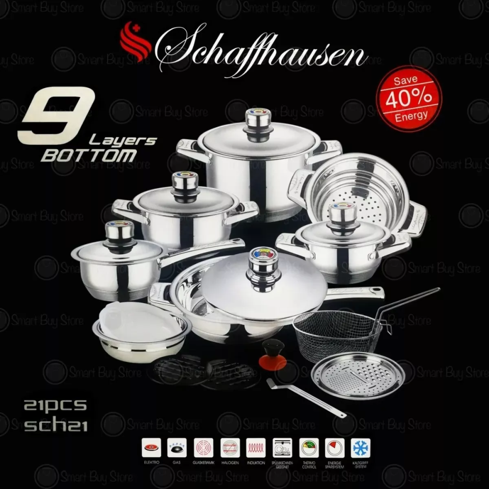Juego Ollas Acero Quirúrgico Schaffhausen 21 Piezas Termostato Vapor