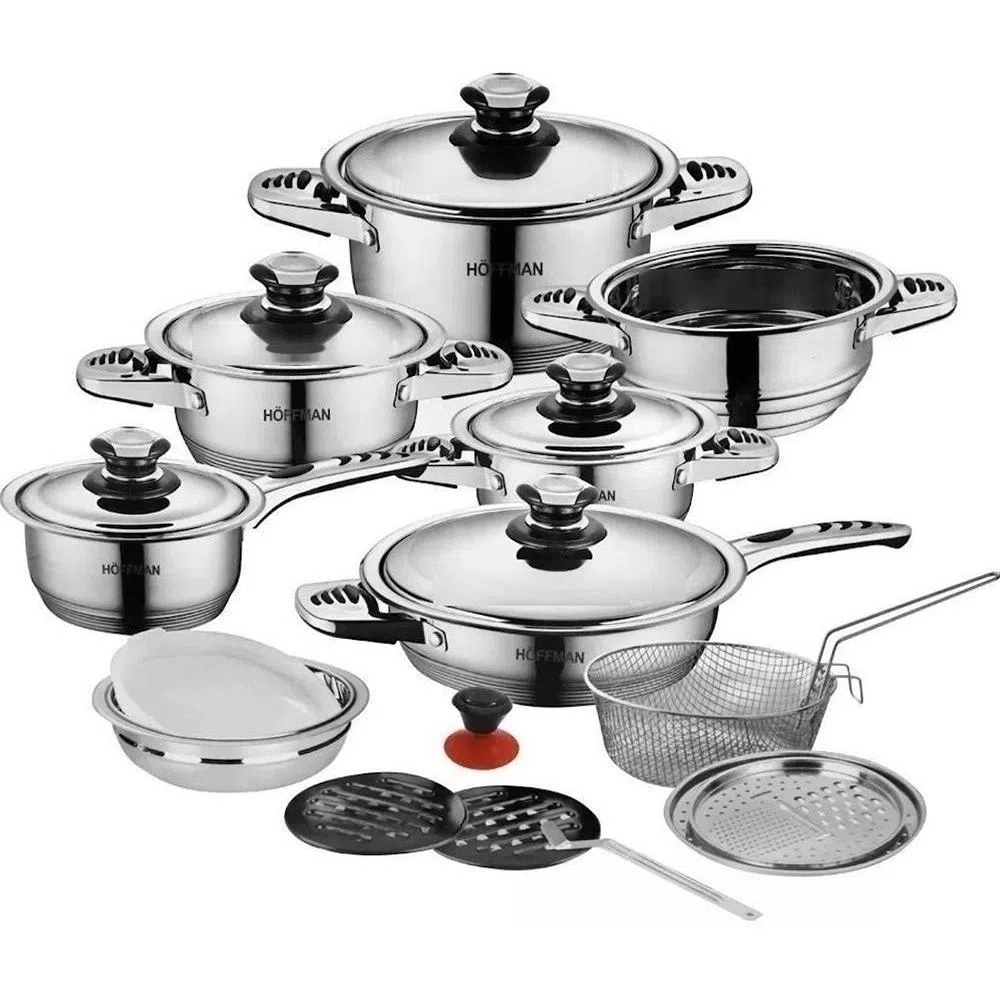 Batería Ollas Acero Quirúrgico Hoffman 21 Piezas Termostato Tapa