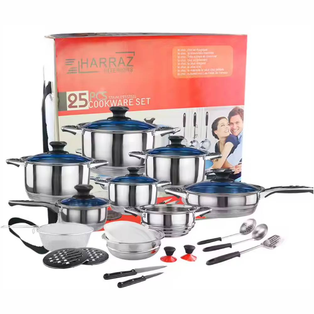 Batería Cocina Juego Ollas 25 Piezas Acero Quirúrgico Inducción Harraz