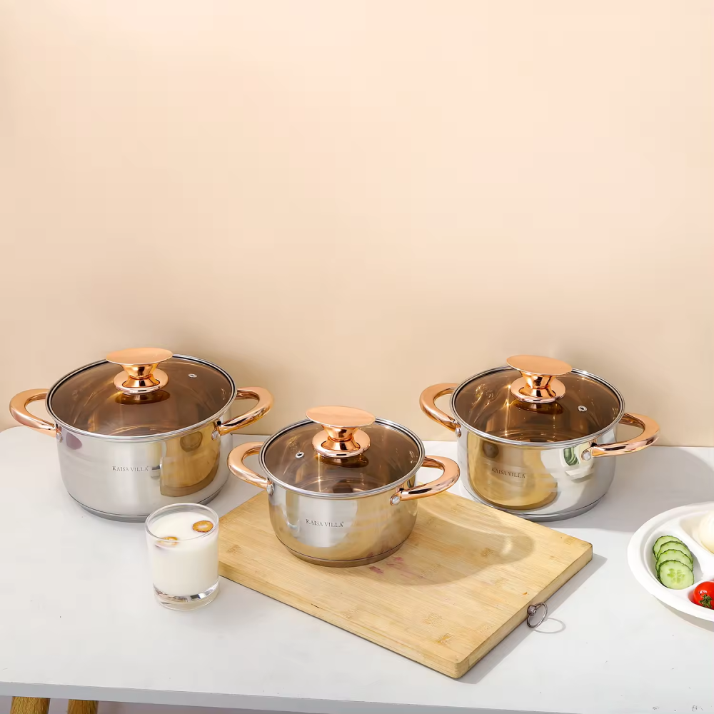 Batería Cocina Ollas Acero Inoxidable Duo Le Bao 6 Piezas Inducción