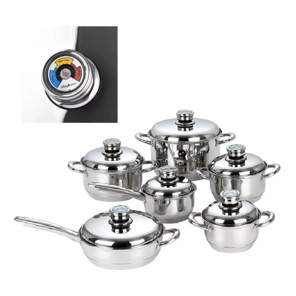 Juego Ollas Acero Inoxidable Schaffhausen 12 Piezas Termostato Tapas