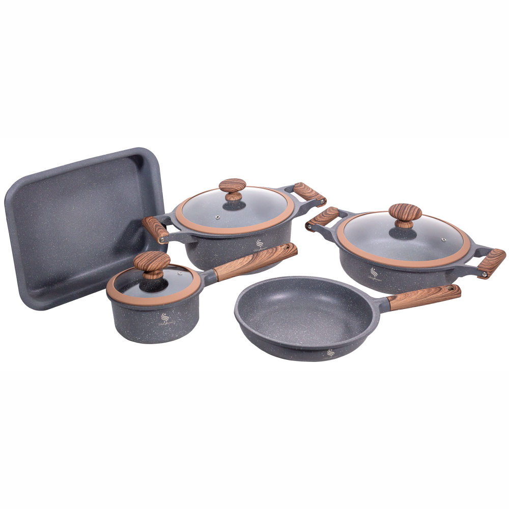 Batería Ollas Granito 8 Piezas Schaffhausen Antiadherente Tapa Vidrio