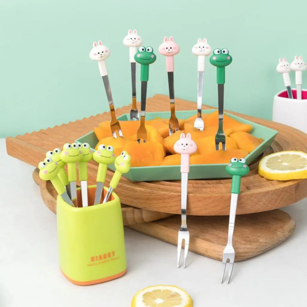 Tenedores Frutas Niños 6 Unidades Acero Inoxidable Conejo Frasco