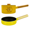 Juego Mini Sartén Olla 16cm Tapa Antiadherente Mango Madera Amarillo