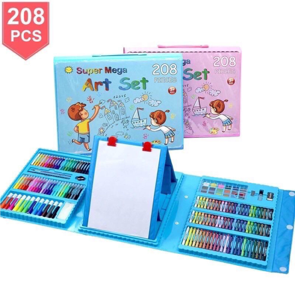 Kit Pintura Niños 208 Piezas Set Arte Acuarelas Colores Caballete