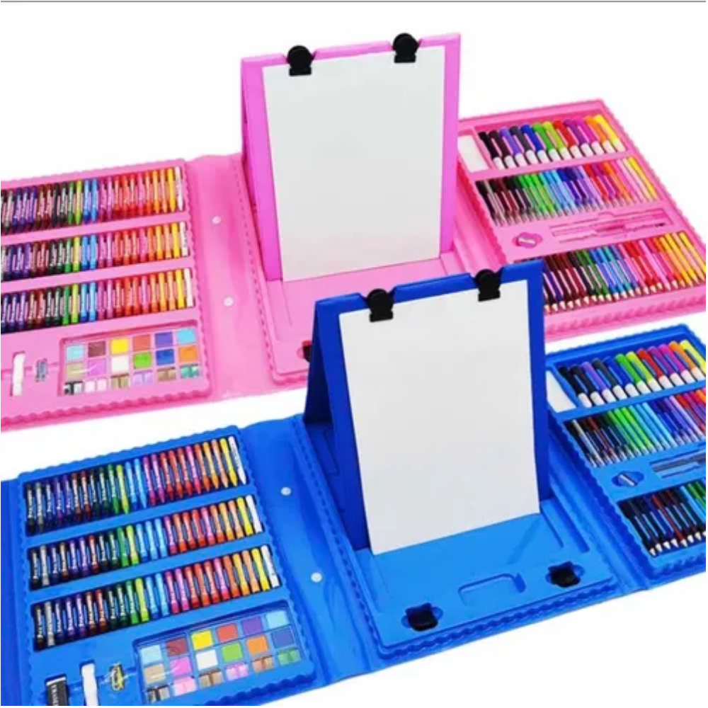 Kit Pintura Niños 208 Piezas Set Arte Acuarelas Colores Caballete