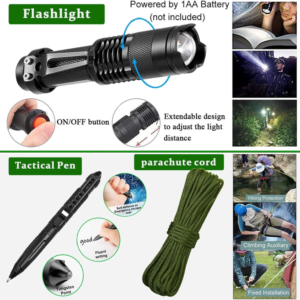 Kit Supervivencia SOS 12x1 Camping Linterna Brújula Manta Térmica