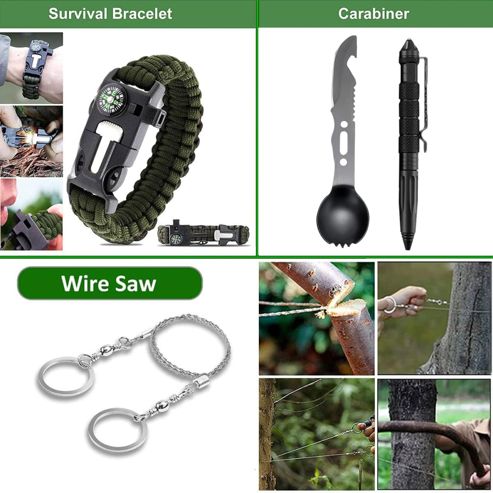 Kit Supervivencia SOS 12x1 Camping Linterna Brújula Manta Térmica