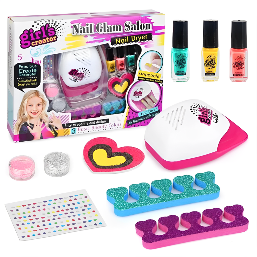 Kit Manicure Niñas Secador Uñas Esmaltes Brillos Separadores Juguete