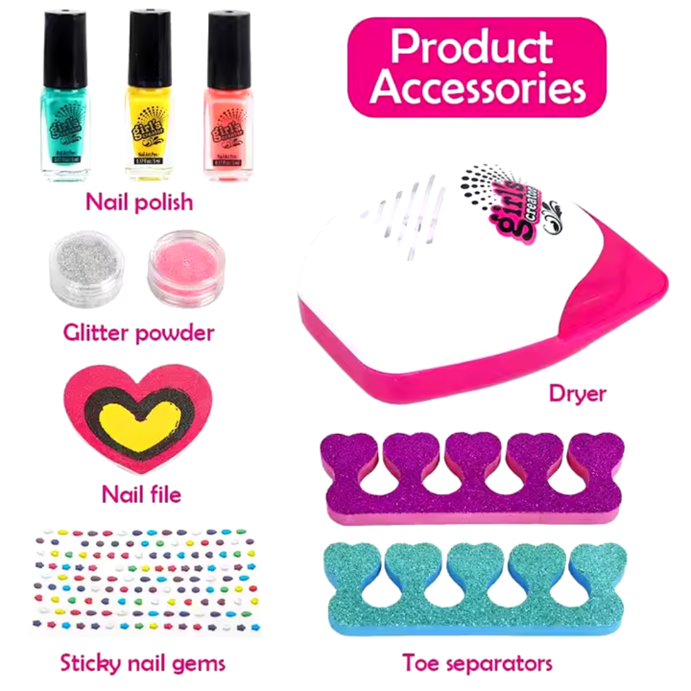 Kit Manicure Niñas Secador Uñas Esmaltes Brillos Separadores Juguete