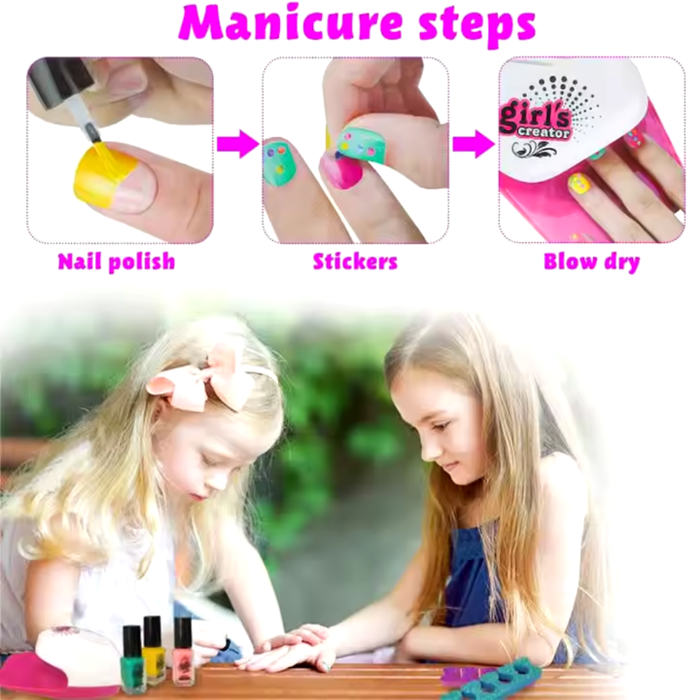 Kit Manicure Niñas Secador Uñas Esmaltes Brillos Separadores Juguete