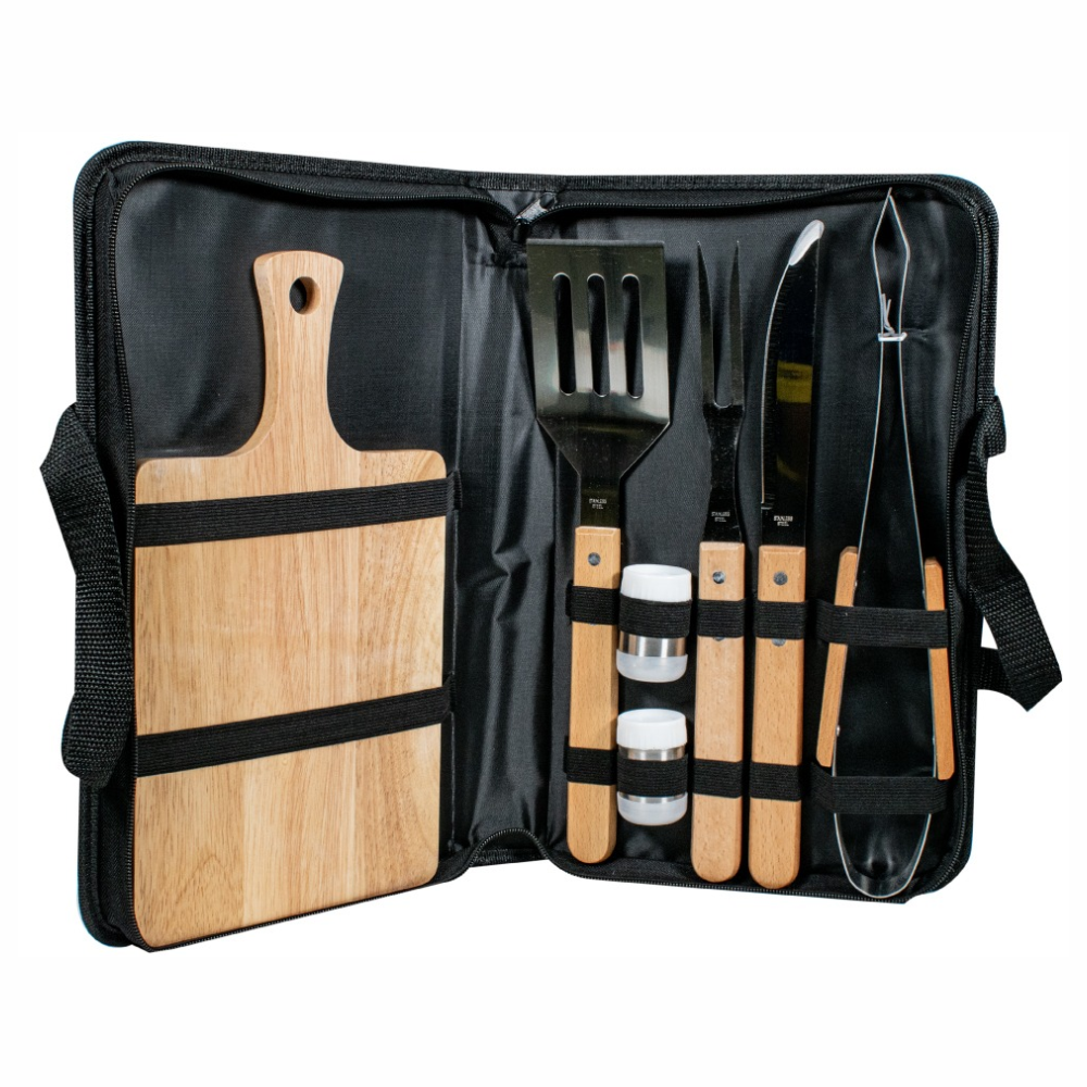 Kit Asados Parrilla BBQ 7 Piezas Acero Inoxidable Estuche Pinzas