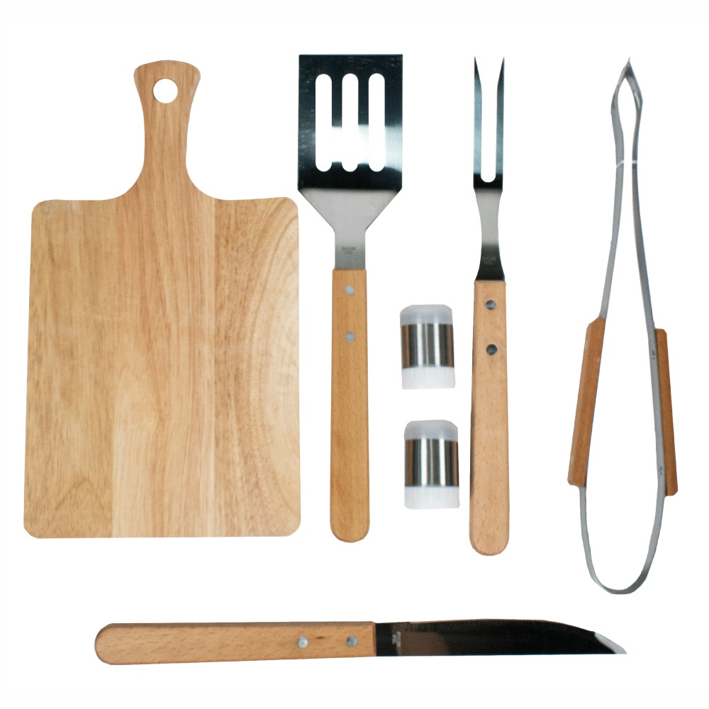 Kit Asados Parrilla BBQ 7 Piezas Acero Inoxidable Estuche Pinzas