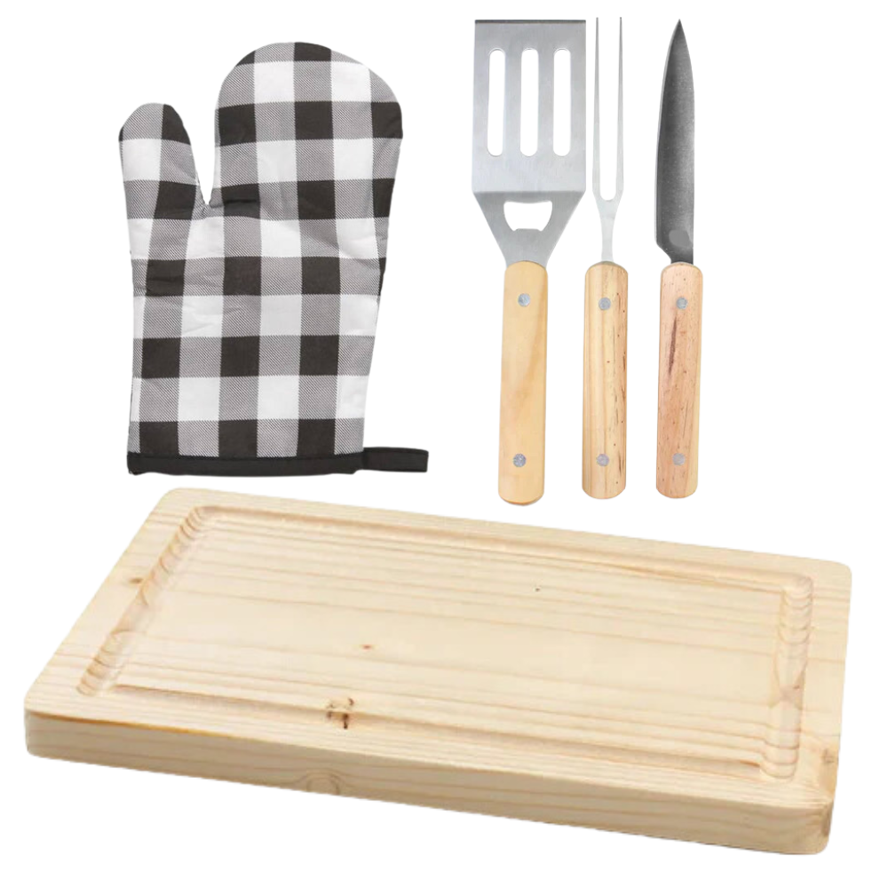 Utensilios Asados Barbacoa 5 Piezas Acero Inoxidable Mango Bambú